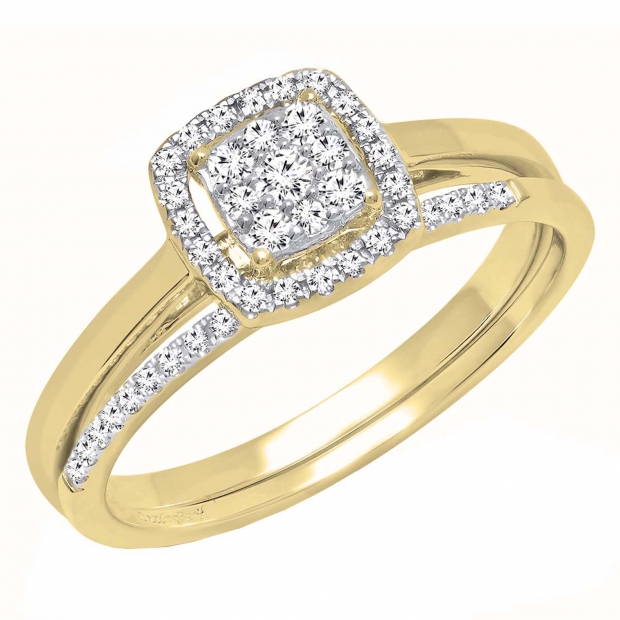 0.30 Carat (ctw) 18K Yellow Gold Round Diamond Ladies Bridal Engagement Ring Set 1/3 CT