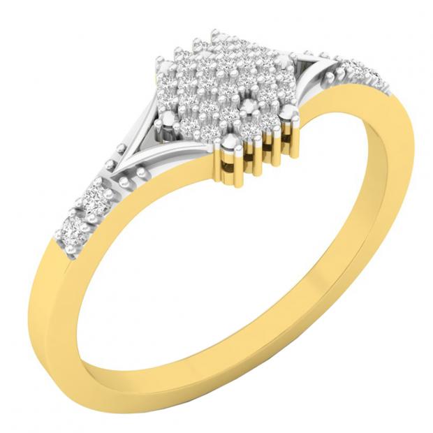 0.15 Carat (ctw) 10K Yellow Gold Round Diamond Ladies Cluster Flower Right Hand Ring