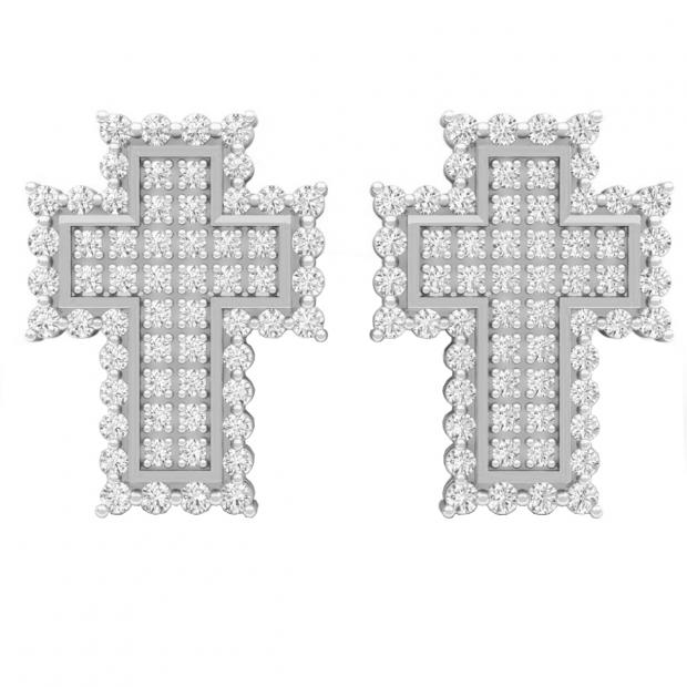 0.50 Carat (ctw) 10K White Gold Round White Diamond Ladies Cross Stud Earrings 1/2 CT