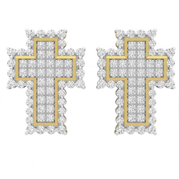 0.50 Carat (ctw) 10K Yellow Gold Round White Diamond Ladies Cross Stud Earrings 1/2 CT