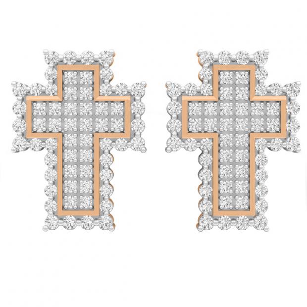 0.50 Carat (ctw) 18K Rose Gold Round White Diamond Ladies Cross Stud Earrings 1/2 CT