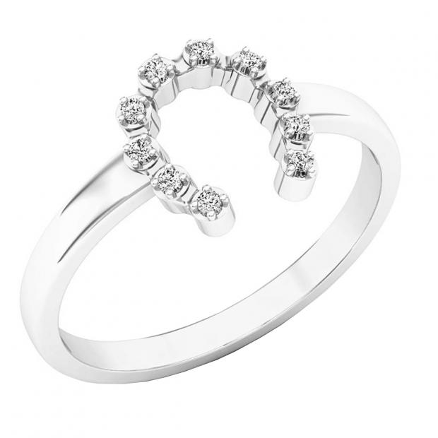 0.05 Carat (ctw) Sterling Silver Round White Diamond Ladies Horseshoe Engagement Ring