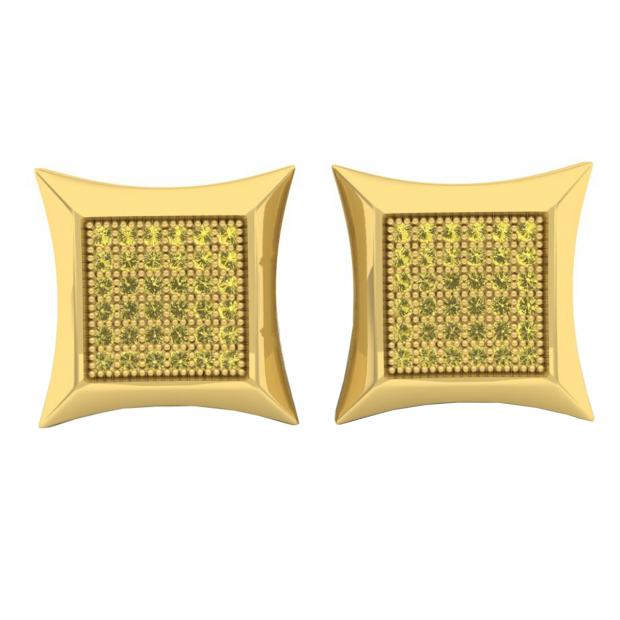 0.30 Carat (ctw) Yellow Gold Plated Sterling Silver Round Yellow Diamond Mens Stud Earrings