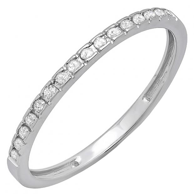 0.10 Carat (ctw) 14K White Gold Round Diamond Ladies Anniversary Stackable Wedding Band