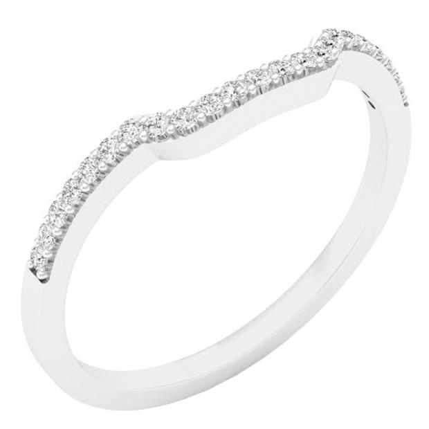 0.15 Carat (ctw) 10K White Gold Round Diamond Ladies Stackable Wedding Contour Band Guard Ring
