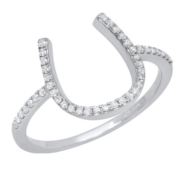 0.15 Carat (ctw) 10K White Gold Round White Diamond Ladies Horseshoe Engagement Ring
