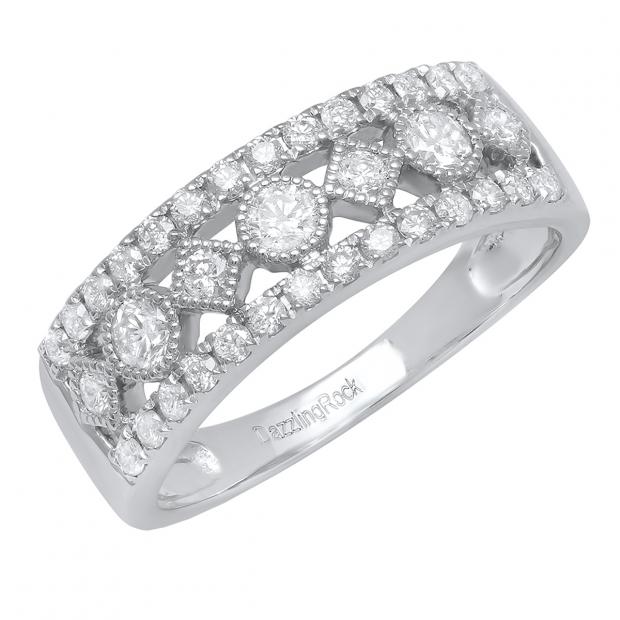 0.75 Carat (ctw) 10K White Gold Round White Diamond Ladies Vintage Stackable Wedding Band