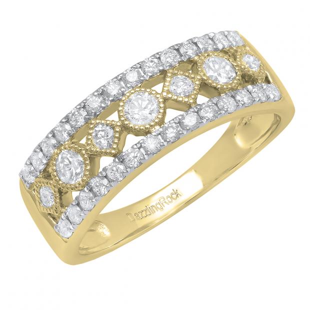 0.75 Carat (ctw) 10K Yellow Gold Round White Diamond Ladies Vintage Stackable Wedding Band
