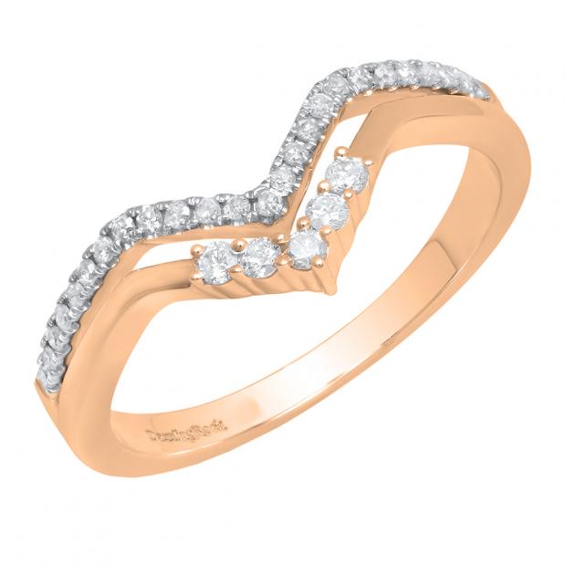 0.25 Carat (ctw) 10K Rose Gold Round Diamond Ladies Five Stone Chevron Wedding Band 1/4 CT