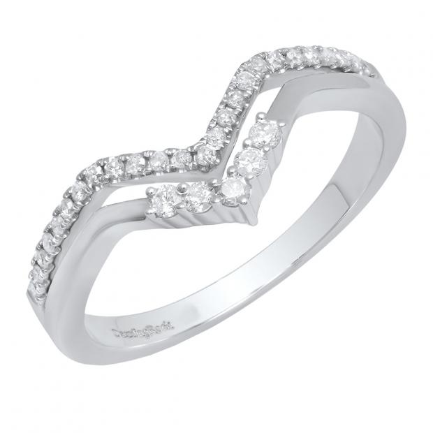 0.25 Carat (ctw) 10K White Gold Round Diamond Ladies Five Stone Chevron Wedding Band 1/4 CT