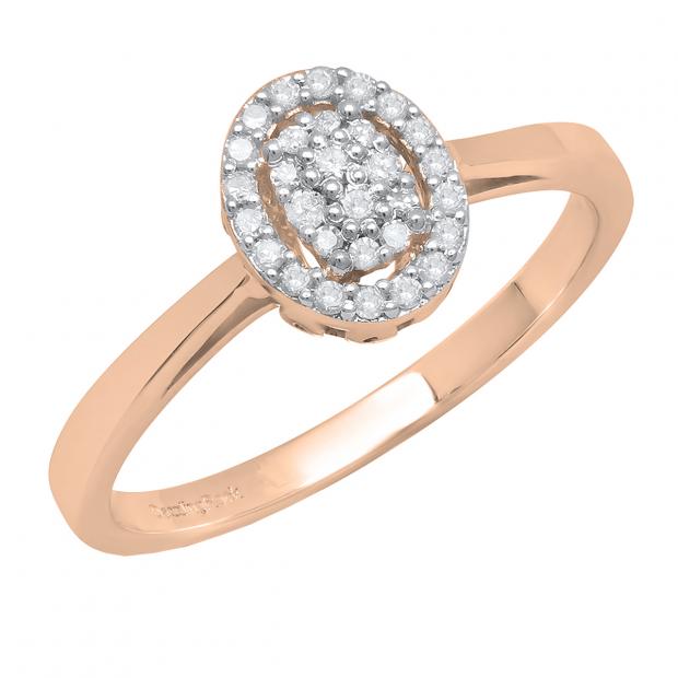 0.10 Carat (ctw) 10K Rose Gold Round White Diamond Ladies Cluster Engagement Ring 1/10 CT