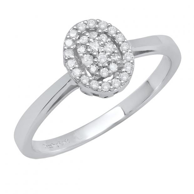 0.10 Carat (ctw) 10K White Gold Round White Diamond Ladies Cluster Engagement Ring 1/10 CT