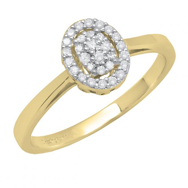 0.10 Carat (ctw) 14K Yellow Gold Round White Diamond Ladies Cluster Engagement Ring 1/10 CT