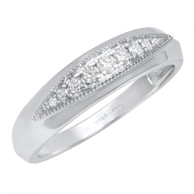 0.20 Carat (ctw) 10K White Gold Round Diamond Ladies Anniversary Wedding Stackable Band 1/5 CT