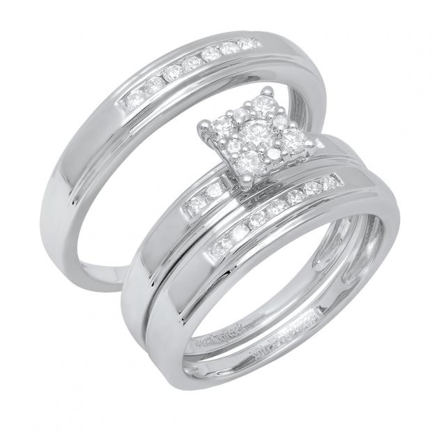 0.60 Carat (ctw) 10K White Gold Round White Diamond Men & Women