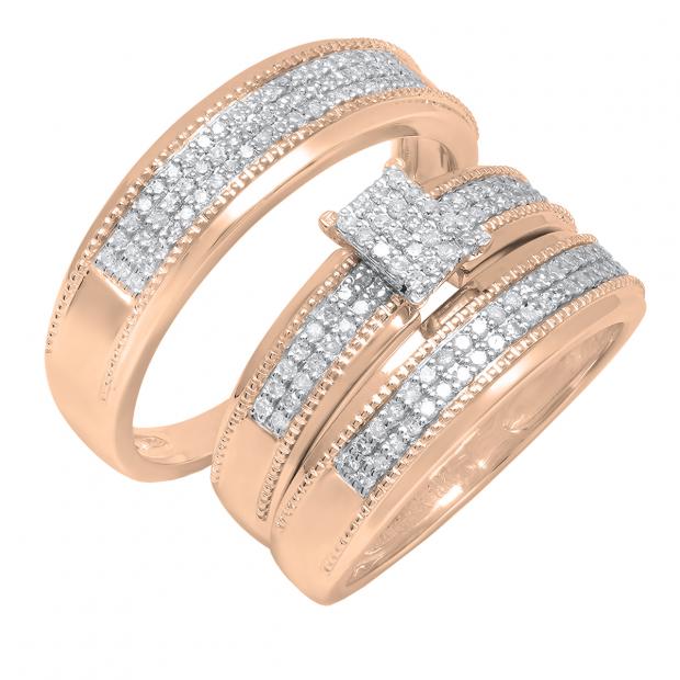 0.55 Carat (ctw) 10K Rose Gold Round White Diamond Men & Women
