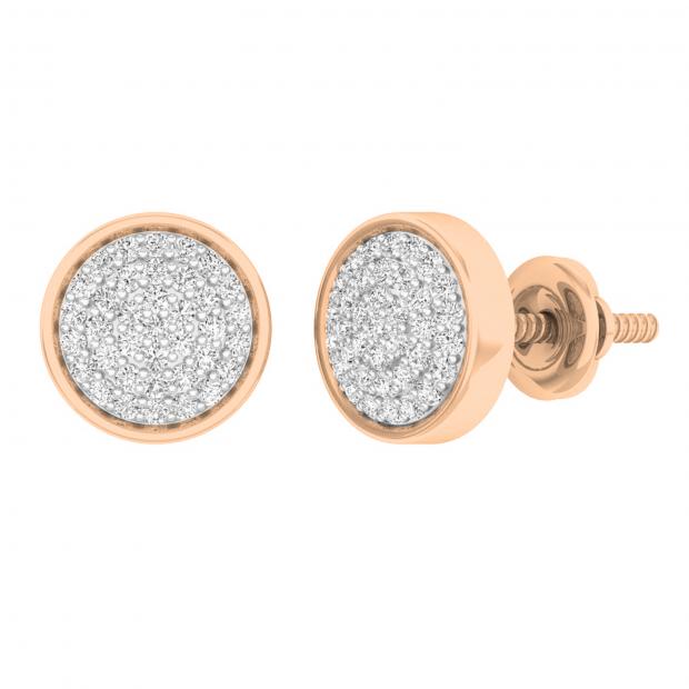 0.25 Carat (ctw) 18K Rose Gold Round White Diamond Ladies Micro Pave Circle Stud Earrings 1/4 CT