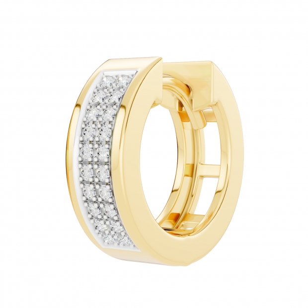 Round White Diamond Unisex Double Row Mini Classic Hoop Earring (Only 1Pc, 0.06 ctw, Color I-J, Clarity I1-I2), 14K Yellow Gold