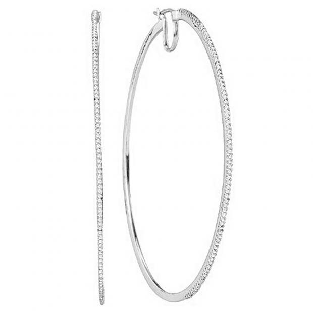 0.55 Carat (ctw) 10K White Gold Round White Diamond Ladies Micro Pave Hoop Earrings 1/2 CT