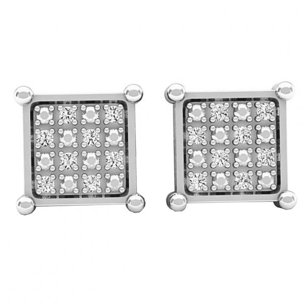 0.09 Carat (ctw) Platinum Plated Sterling Silver Round Diamond Mens Hip Hop Iced Stud Earrings