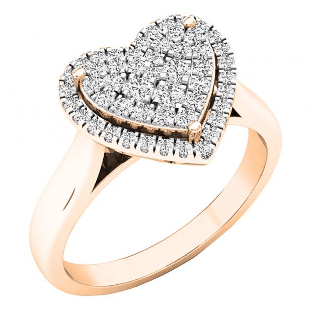 0.35 Carat (ctw) 10K Rose Gold Round White Diamond Ladies Heart Shaped Engagement Ring 1/3 CT