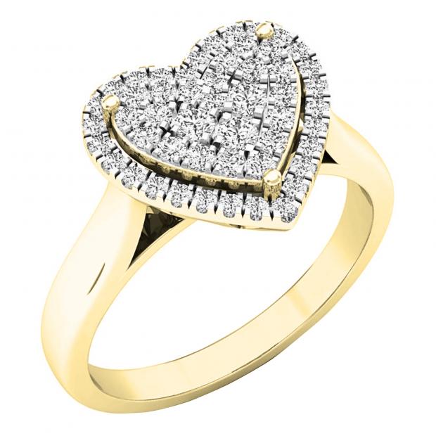 0.35 Carat (ctw) 18K Yellow Gold Round White Diamond Ladies Heart Shaped Engagement Ring 1/3 CT