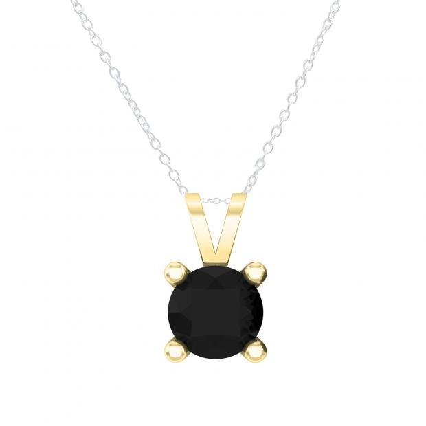 0.50 Carat (ctw) 10K Yellow Gold Round Diamond Solitaire Pendant (Silver Chain Included) 1/2 CT