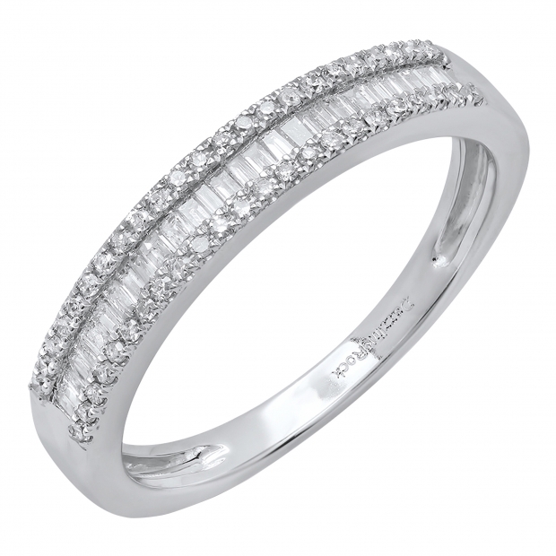 0.30 Carat (ctw) 10K White Gold Round & Baguette Diamond Ladies Anniversary Wedding Band 1/3 CT