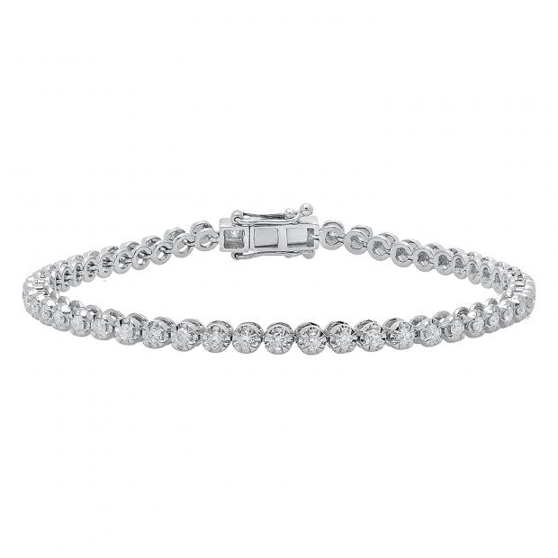 1.55 Carat (ctw) 10K White Gold Round White Diamond Ladies Tennis Bracelet 1 1/2 CT