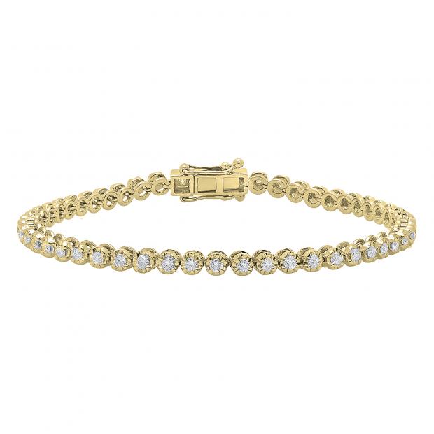 1.55 Carat (ctw) 14K Yellow Gold Round White Diamond Ladies Tennis Bracelet 1 1/2 CT
