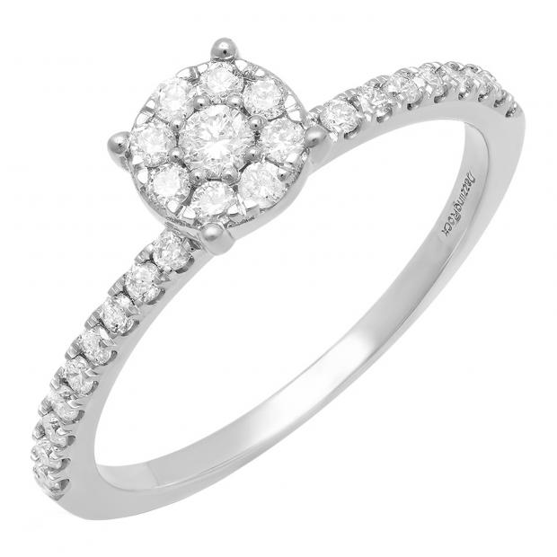 0.40 Carat (ctw) 10K White Gold Round White Diamond Ladies Bridal Engagement Ring