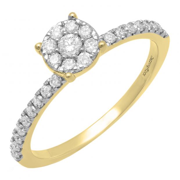 0.40 Carat (ctw) 10K Yellow Gold Round White Diamond Ladies Bridal Engagement Ring