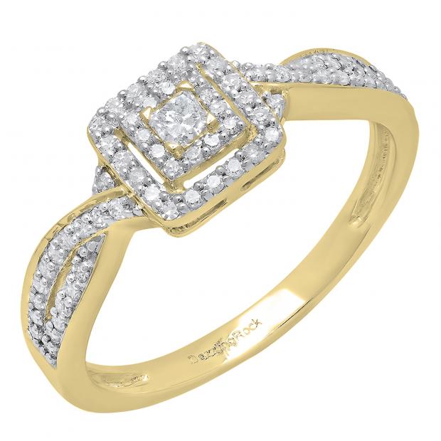 0.35 Carat (ctw) 10K Yellow Gold Princess & Round Diamond Ladies Bridal Engagement Ring 1/3 CT