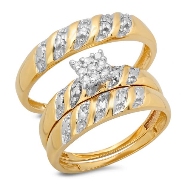 0.10 Carat (ctw) 10K Yellow Gold Round White Diamond Ladie