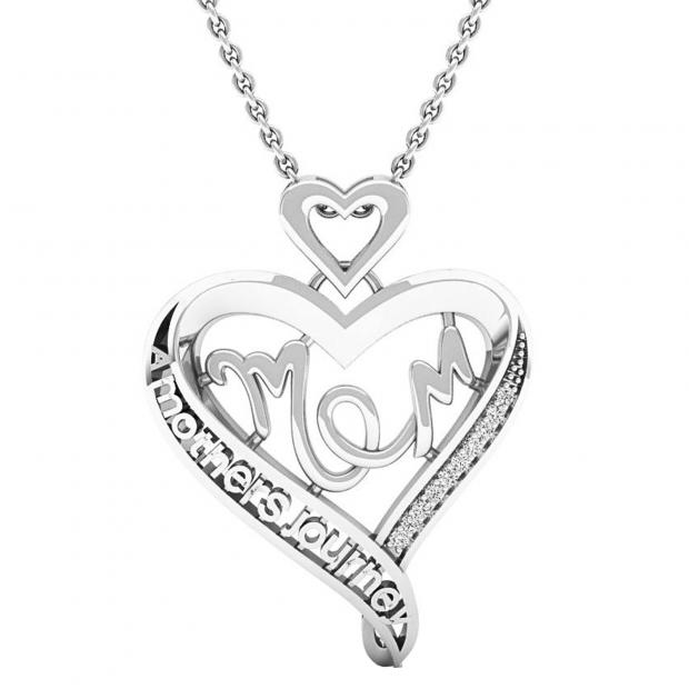 0.05 Carat (ctw) Sterling Silver Round Diamond Ladies Heart Moms Gift Mothers Journey Pendant
