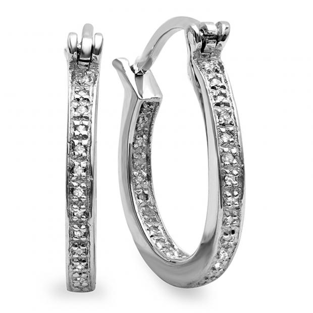 0.25 Carat (ctw) Platinum Plated Sterling Silver Round Diamond Hip Hop Iced Hoop Earrings 1/4 CT