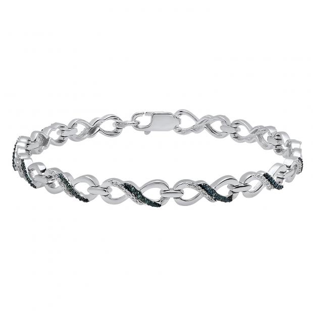 0.20 Carat (ctw) Sterling Silver Round Blue & White Diamond Ladies Infinity Tennis Bracelet 1/5 CT
