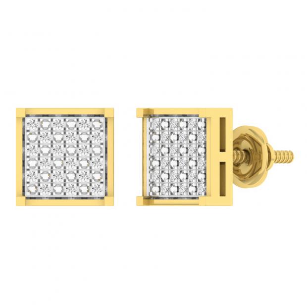 0.10 Carat (ctw) Sterling Silver 18K Yellow Gold Plated Diamond Dice Shaped Earrings 1/10 CT