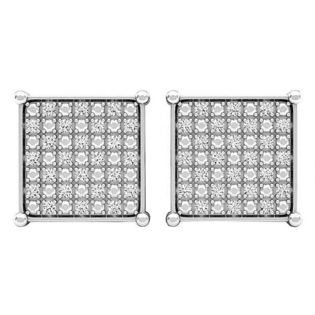 0.35 Carat (ctw) Sterling Silver Diamond Square Shape Mens Ladies Hip Hop Stud Earrings 1/3 CT