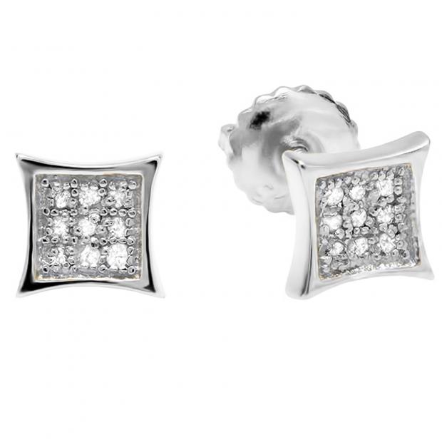 0.07 Carat (ctw) 10K White Gold Round Diamond Kite Shape Mens Hip Hop Stud Earrings