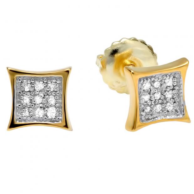 0.07 Carat (ctw) 10K Yellow Gold Round Diamond Kite Shape Mens Hip Hop Stud Earrings