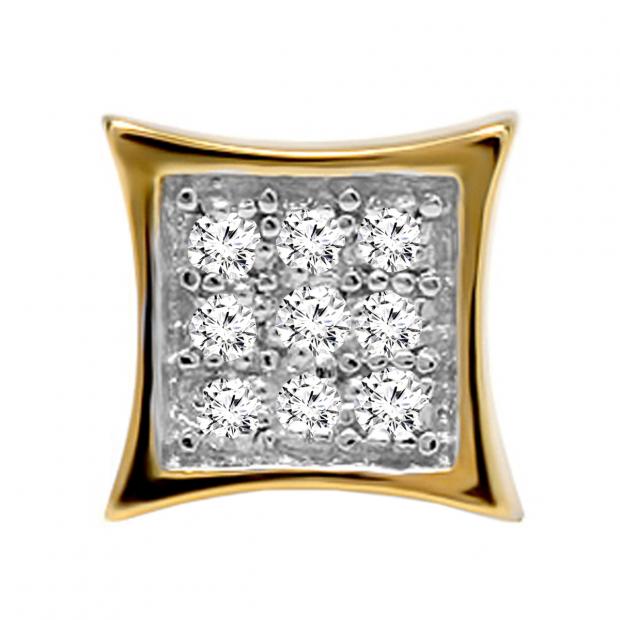 0.05 Carat (Cttw) Round Diamond Kite Shape Mens Hip Hop Iced Single Stud Earring (1 Pc Only) 18K Yellow Gold