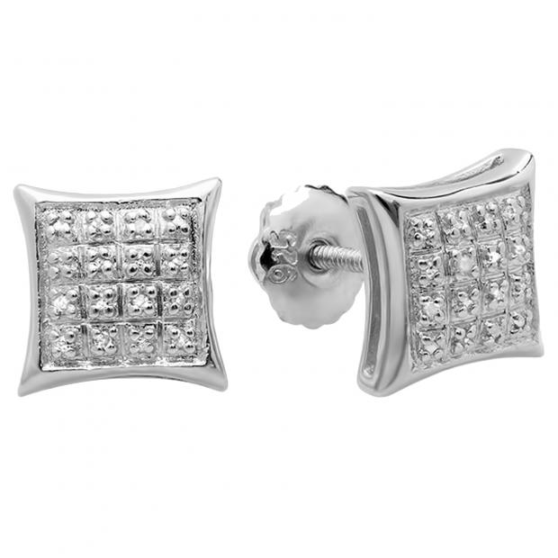 0.10 Carat (ctw) Platinum Plated Sterling Silver Round Diamond Mens Ladies Stud Earrings 1/10 CT