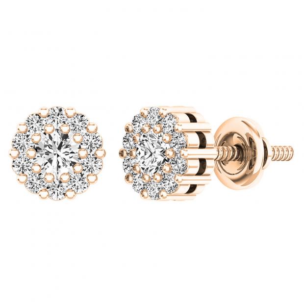 0.45 Carat (ctw) 10K Rose Gold Round Diamond Ladies Cluster Style Stud Earrings 1/2 CT