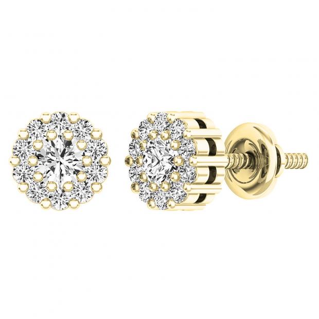 0.45 Carat (ctw) 10K Yellow Gold Round Diamond Ladies Cluster Style Stud Earrings 1/2 CT