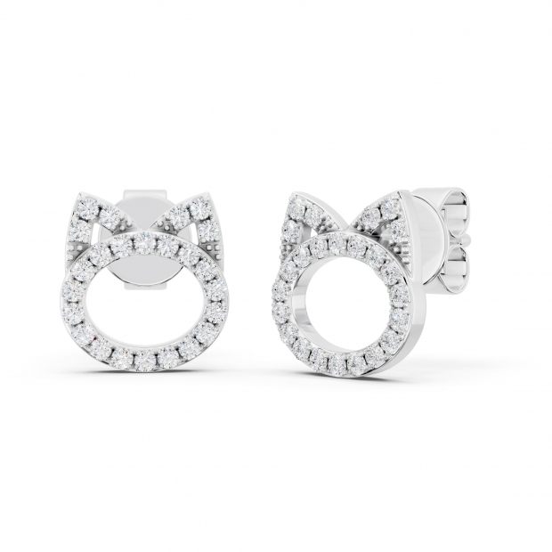 0.25 Carat (ctw) Round White Diamond Cat Ear Stud Earrings for Her (Color I-J Clarity I2-I3) in 925 Sterling Silver in Push Back