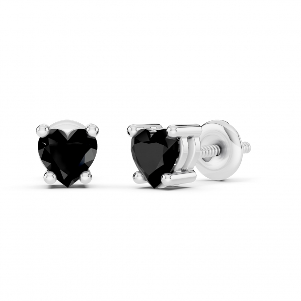 0.50 Carat (cttw) Heart Black Diamond Ladies Stud Earrings 1/2 CT 14K White Gold