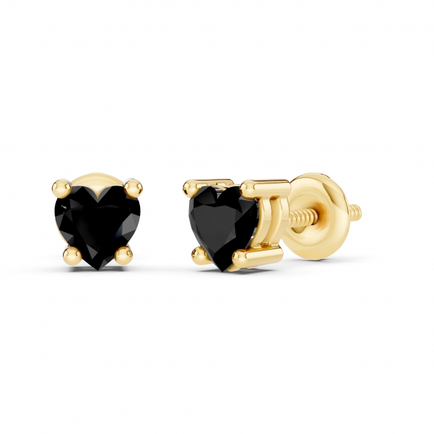 0.50 Carat (cttw) Heart Black Diamond Ladies Stud Earrings 1/2 CT 18K Yellow Gold