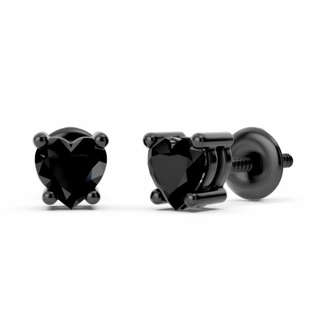 0.50 Carat (ctw) Black Plated Sterling Silver Heart Black Diamond Ladies Stud Earrings 1/2 CT