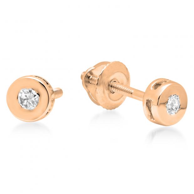 0.10 Carat (ctw) 10K Rose Gold Round Cut Diamond Bezel Stud Earrings